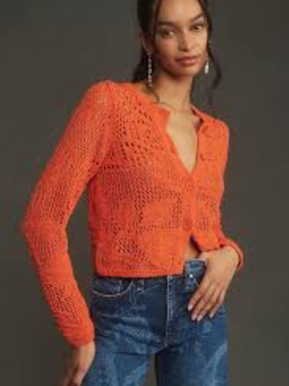 By Anthropologie Open-Stitch Floral Cardigan Sweater Button Front Crochet